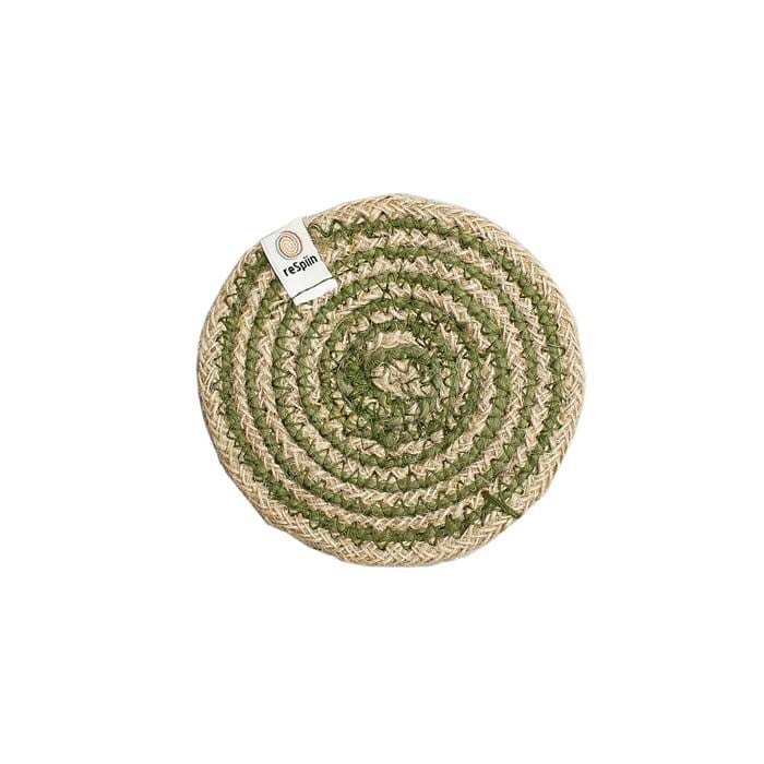 Respiin Round Spiral Jute Coaster - Natural/Green
