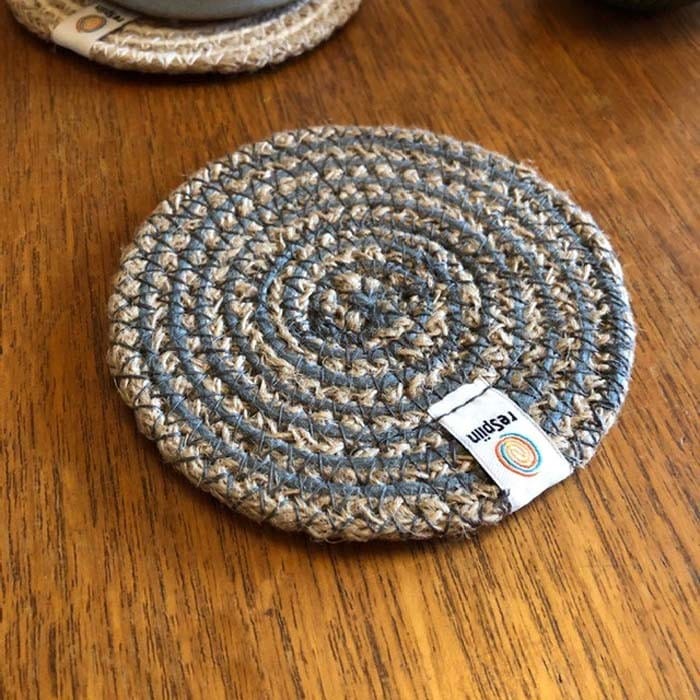 Respiin Round Spiral Jute Coaster - Natural/Grey