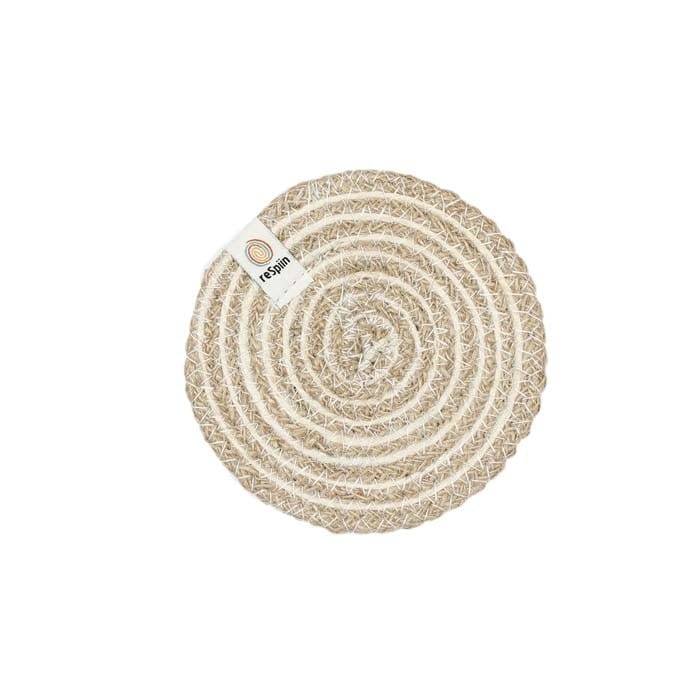 Respiin Round Spiral Jute Coaster - Natural/White