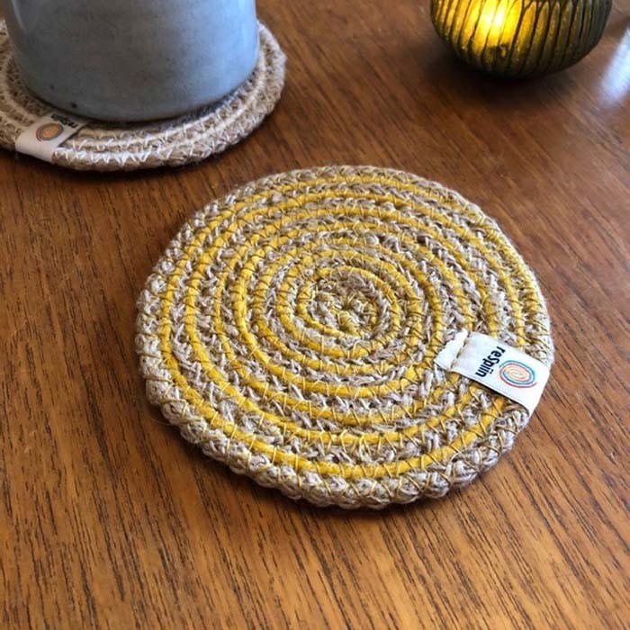 Respiin Round Spiral Jute Coaster - Natural/Yellow