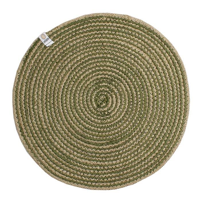 Respiin Round Spiral Jute Table Mat - Natural/Green