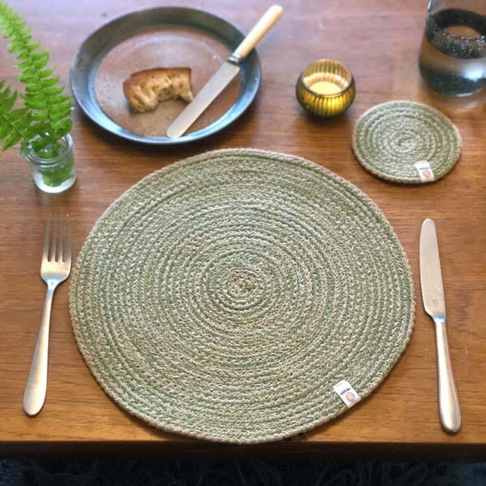 Respiin Round Spiral Jute Table Mat - Natural/Green
