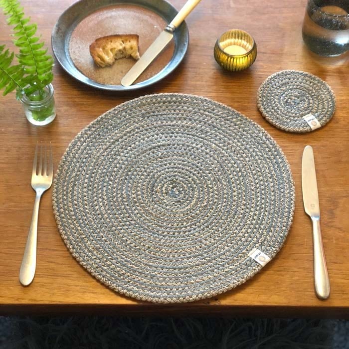 Respiin Round Spiral Jute Table Mat - Natural/Grey