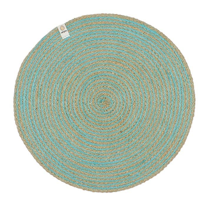 Respiin Round Spiral Jute Table Mat - Natural/Turquoise