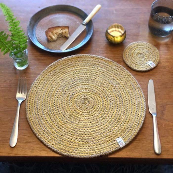 Respiin Round Spiral Jute Table Mat - Natural/Yellow