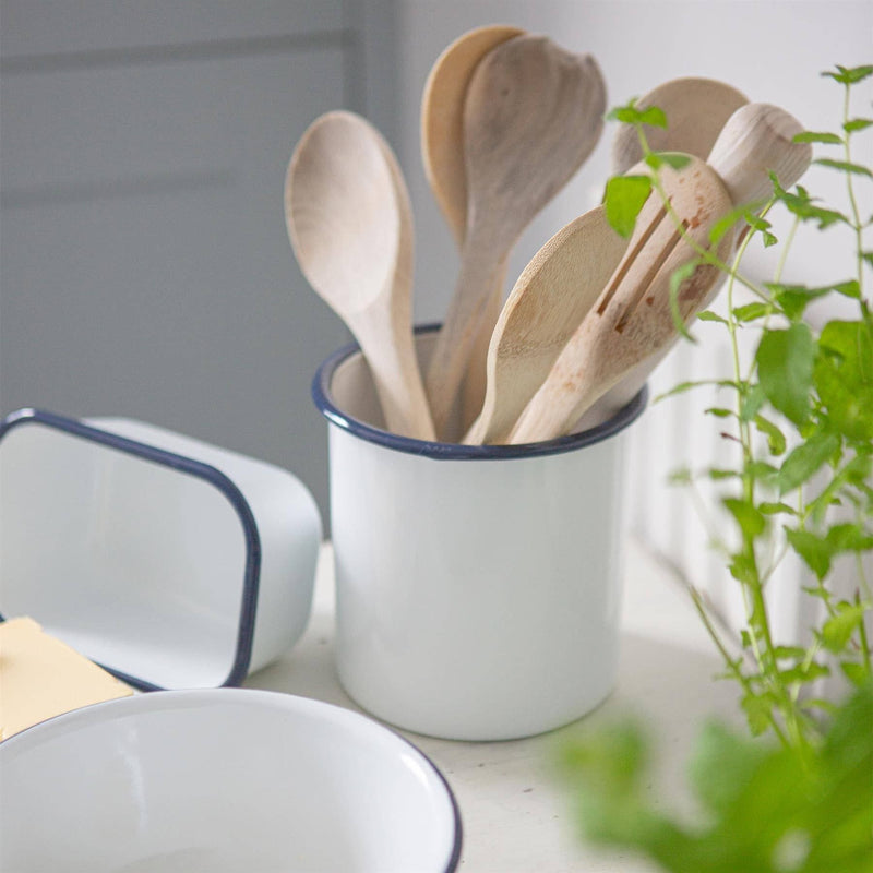 Rinkit Ltd 15.5cm White Enamel Utensil Holder - By Argon Tableware: Blue