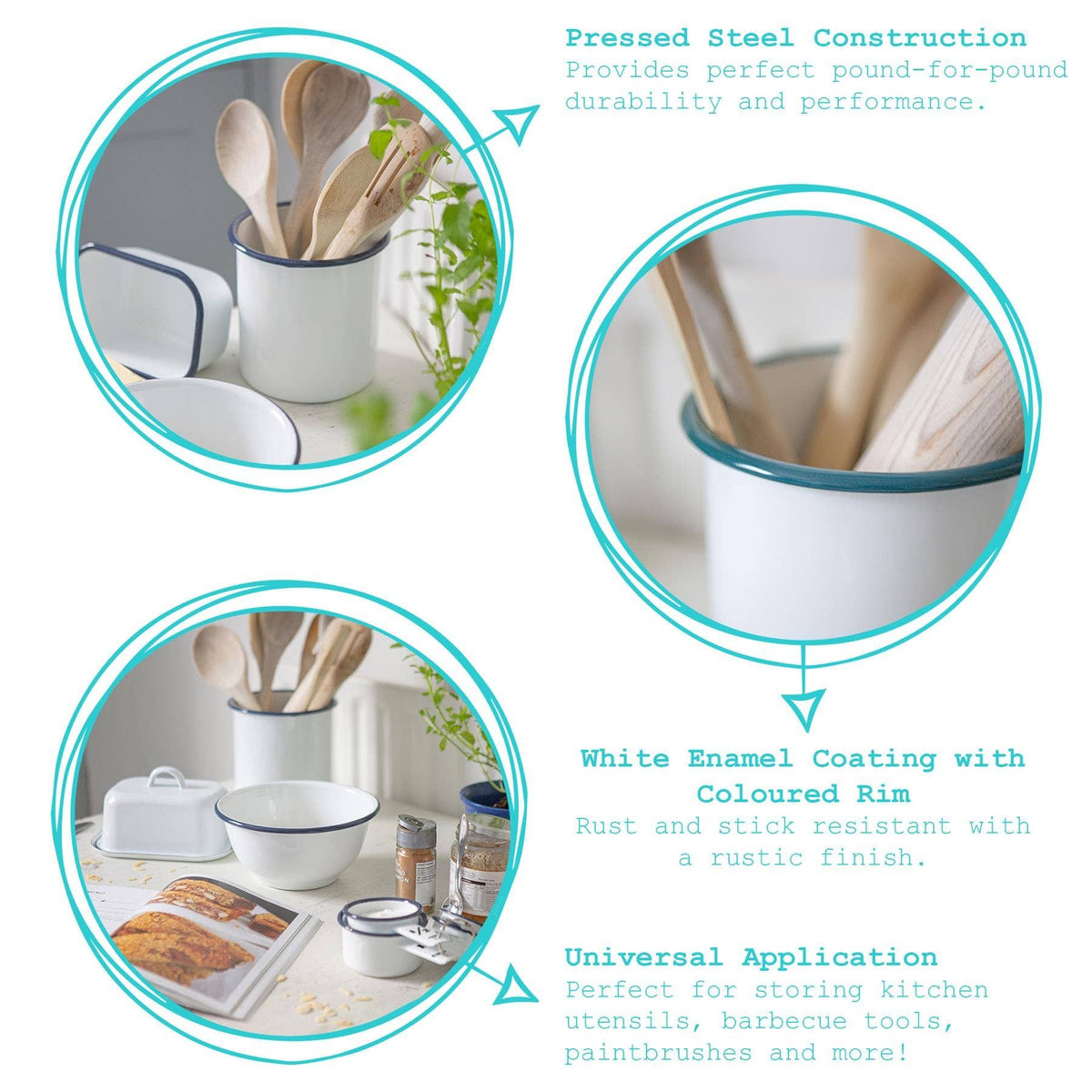 Rinkit Ltd 15.5cm White Enamel Utensil Holder - By Argon Tableware: Blue
