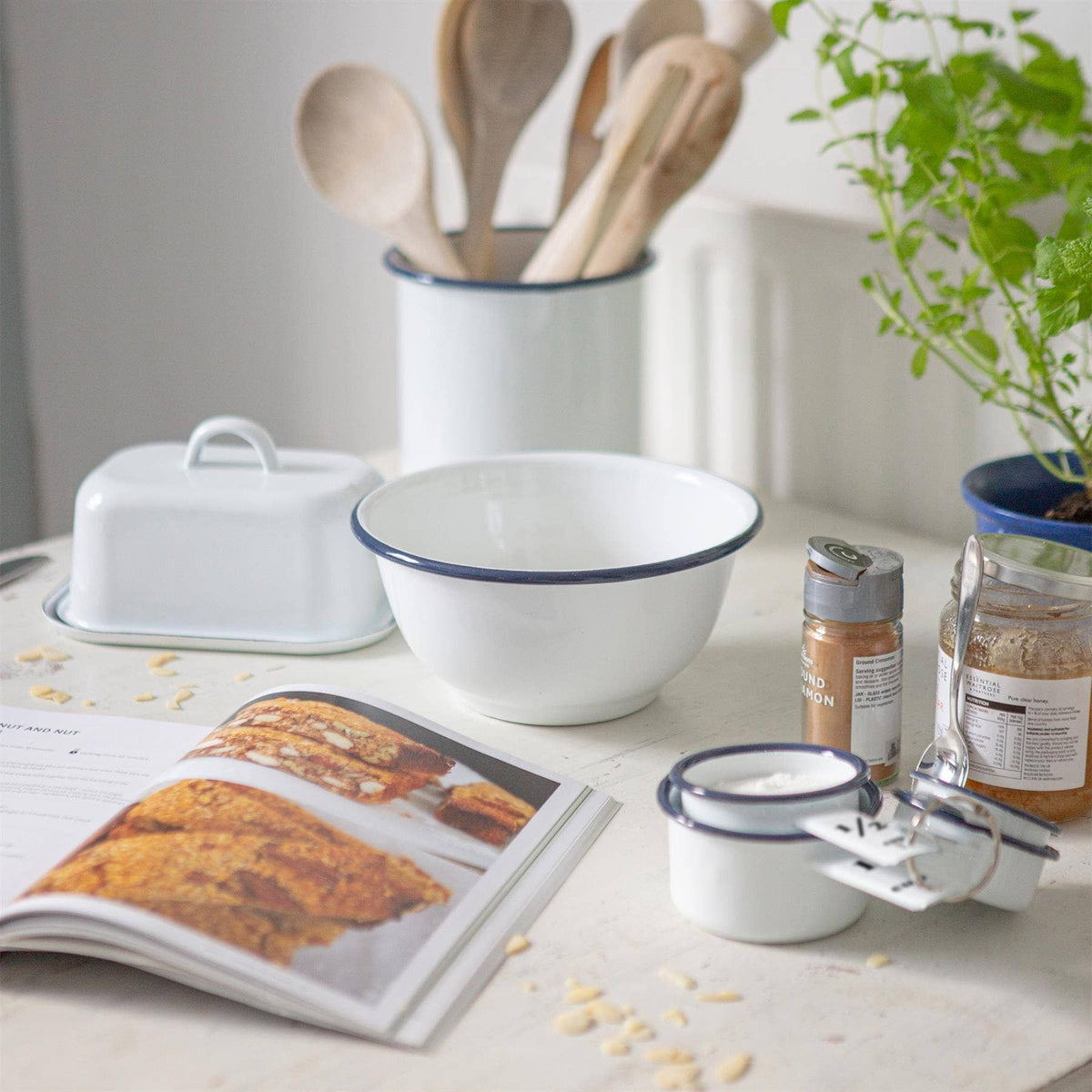 Rinkit Ltd 4pc White Enamel Measuring Cups Set - By Argon Tableware: Blue