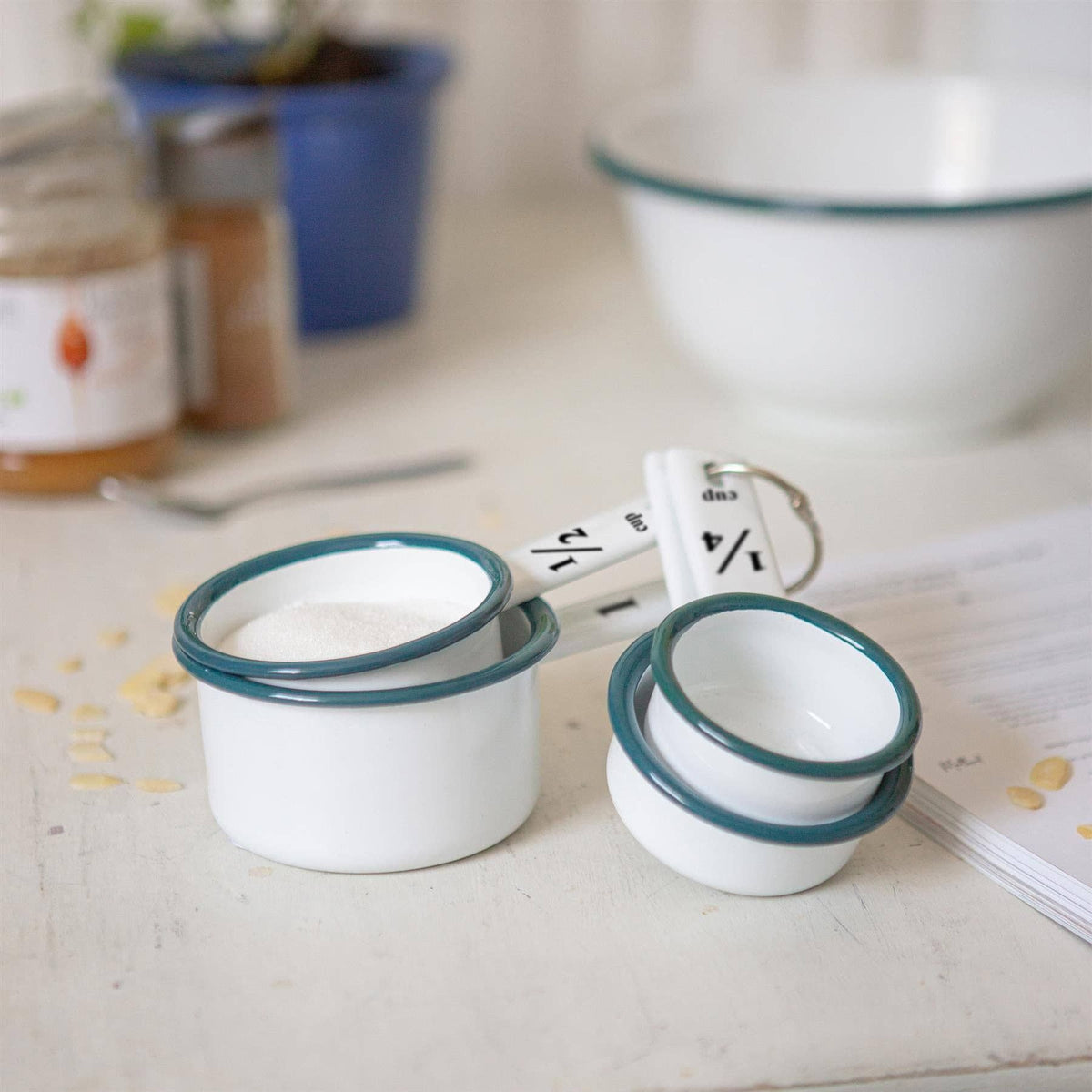 Rinkit Ltd 4pc White Enamel Measuring Cups Set - By Argon Tableware: Blue