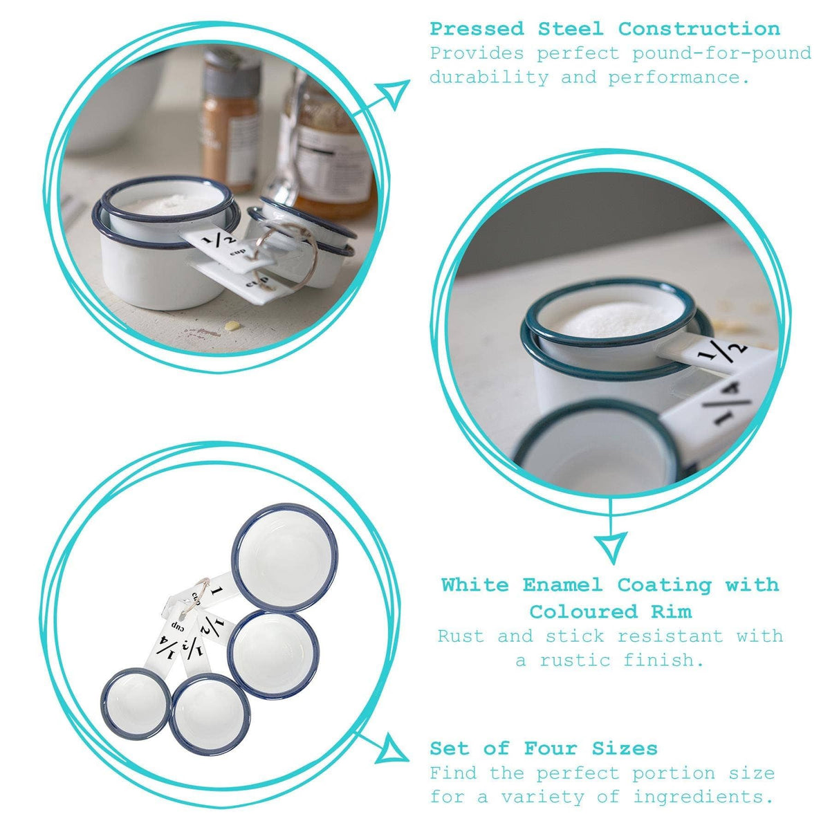 Rinkit Ltd 4pc White Enamel Measuring Cups Set - By Argon Tableware: Blue