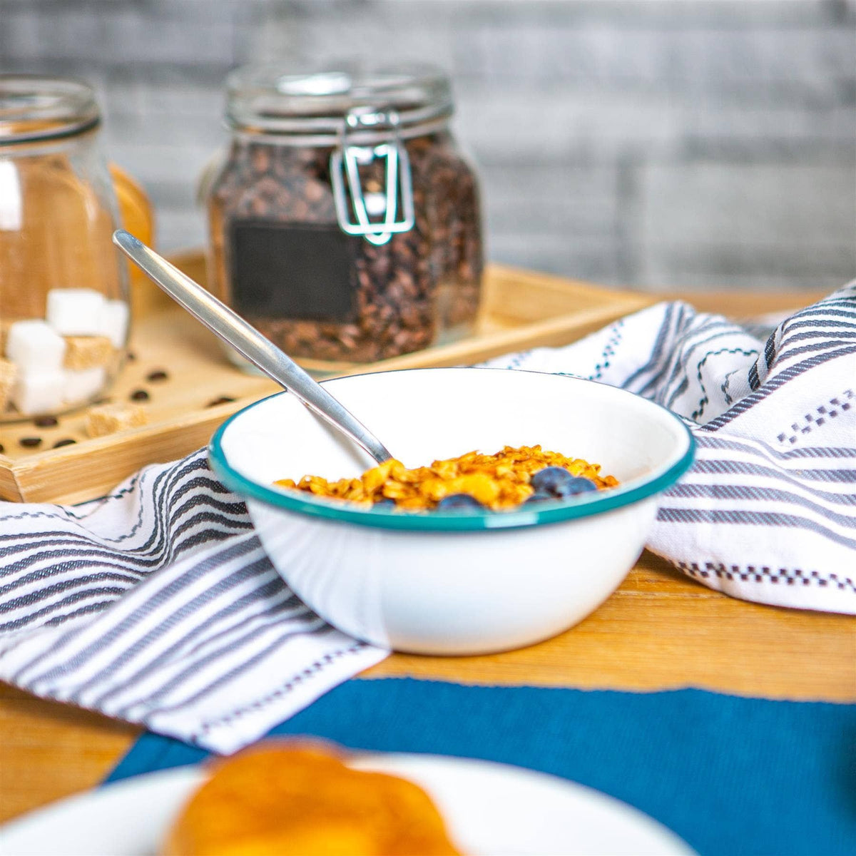 Rinkit Ltd Argon Tableware White Enamel Bowl - 16cm - Green