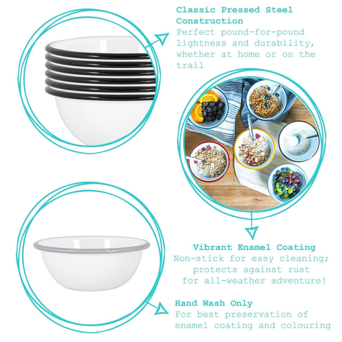 Rinkit Ltd Argon Tableware White Enamel Bowl - 16cm - Green