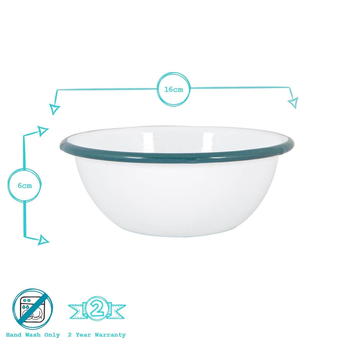 Rinkit Ltd Argon Tableware White Enamel Bowl - 16cm - Green