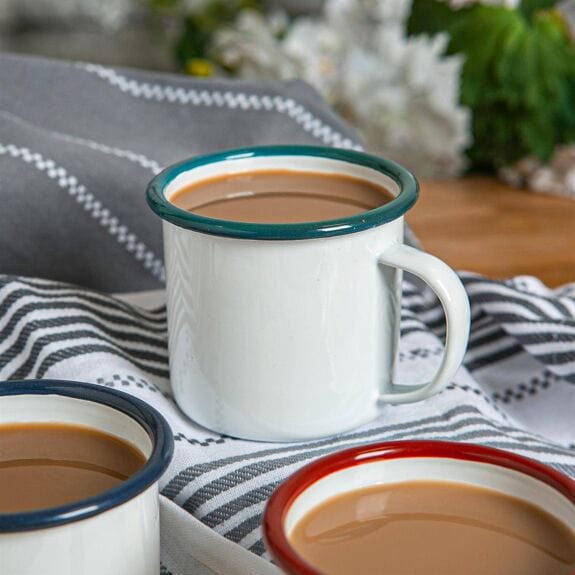 Rinkit White Enamel Mug With Green Rim