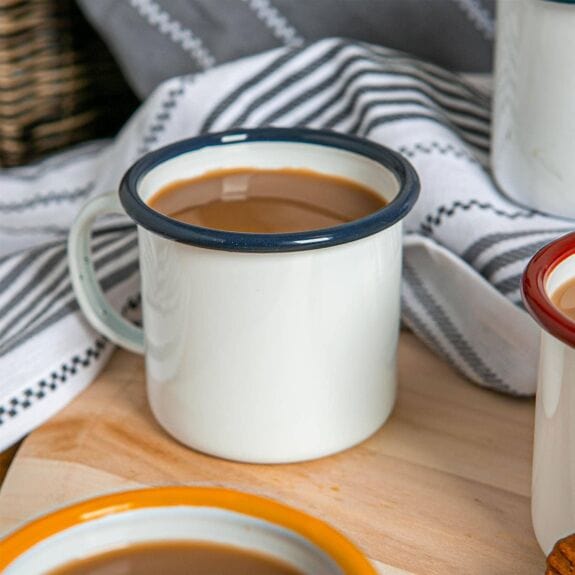 Rinkit White Enamel Mug With Navy Rim