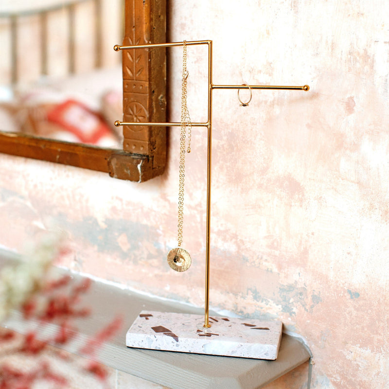 Sass & Belle Triple Terrazzo Gold Jewellery Stand