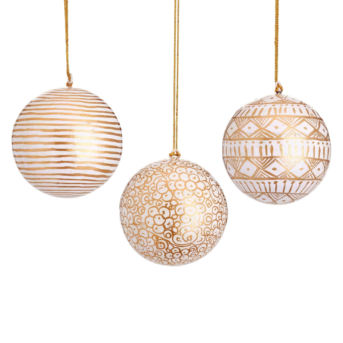 Sass & Belle White & Gold Papier Mache Bauble