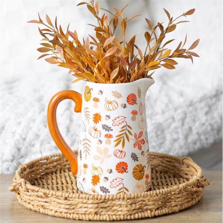 Something Different Autumn Leaves & Pumpkins Ceramic Flower Jug / Vase