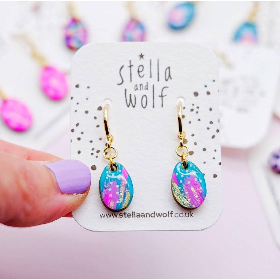 Stella and Wolf Colourful abstract teardrop dangle earrings