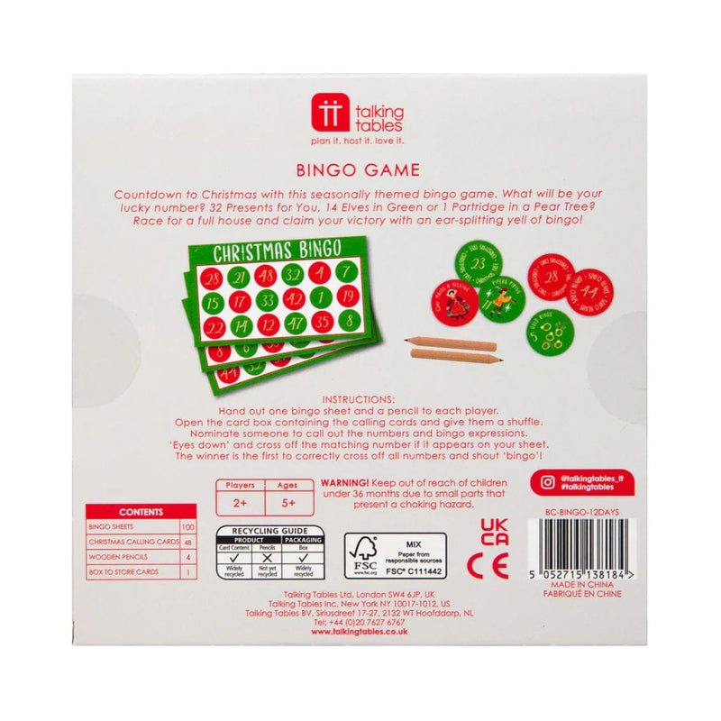 Talking Tables 12 Days of Christmas Family Bingo Game