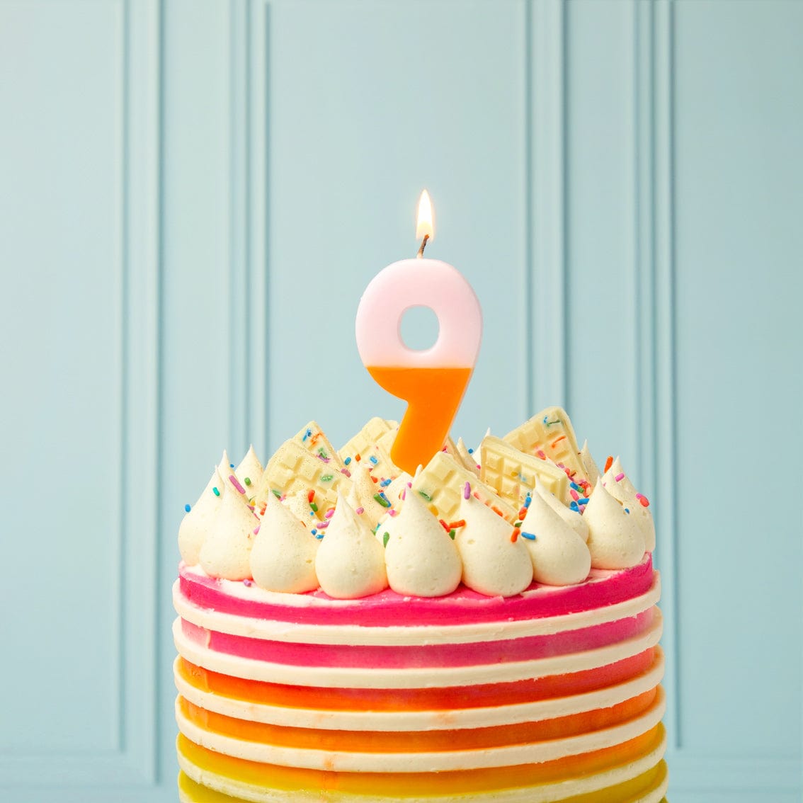 Talking Tables Number Candle - 9 (Orange & Light Pink)