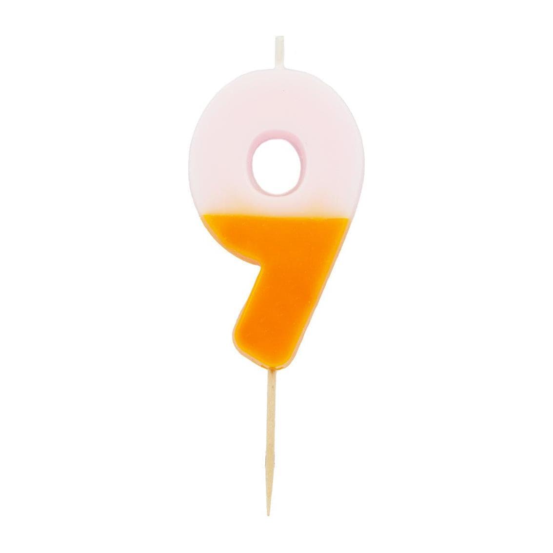Talking Tables Number Candle - 9 (Orange & Light Pink)