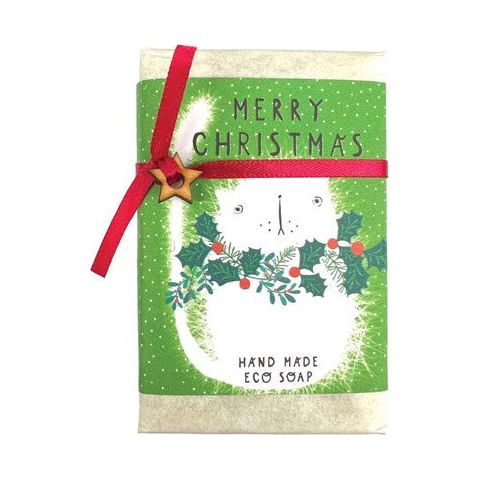 'Merry Christmas' White Cat Lemongrass & Hemp Soap Bar