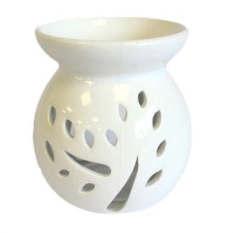 Ancient Wisdom Large White Floral Ceramic Oil Burner
