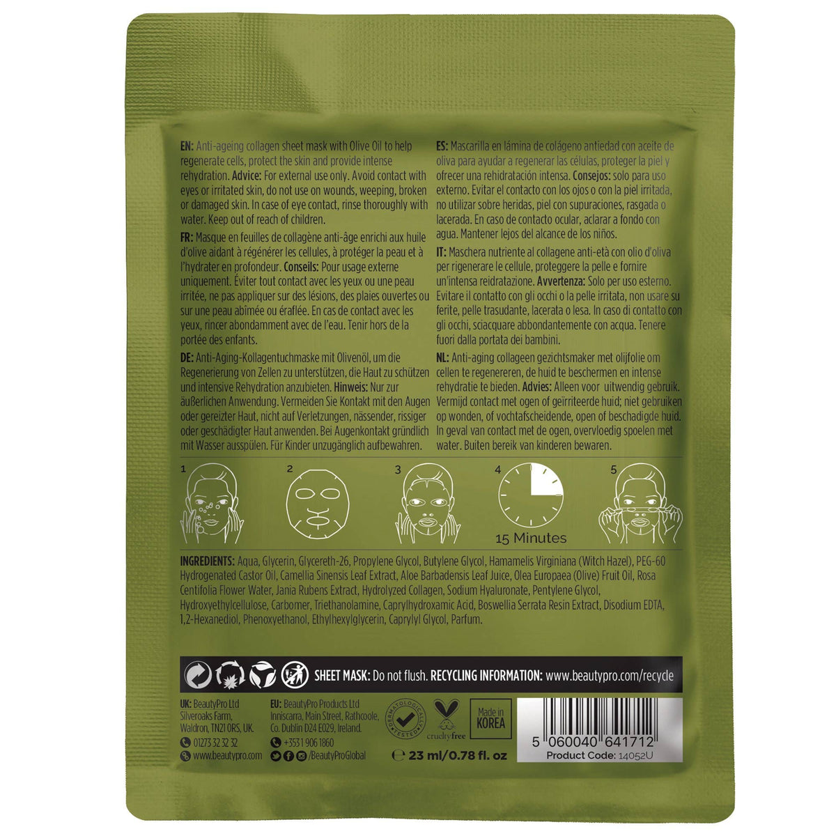 Beauty Pro Nourishing Collagen Sheet Mask with Olive extract