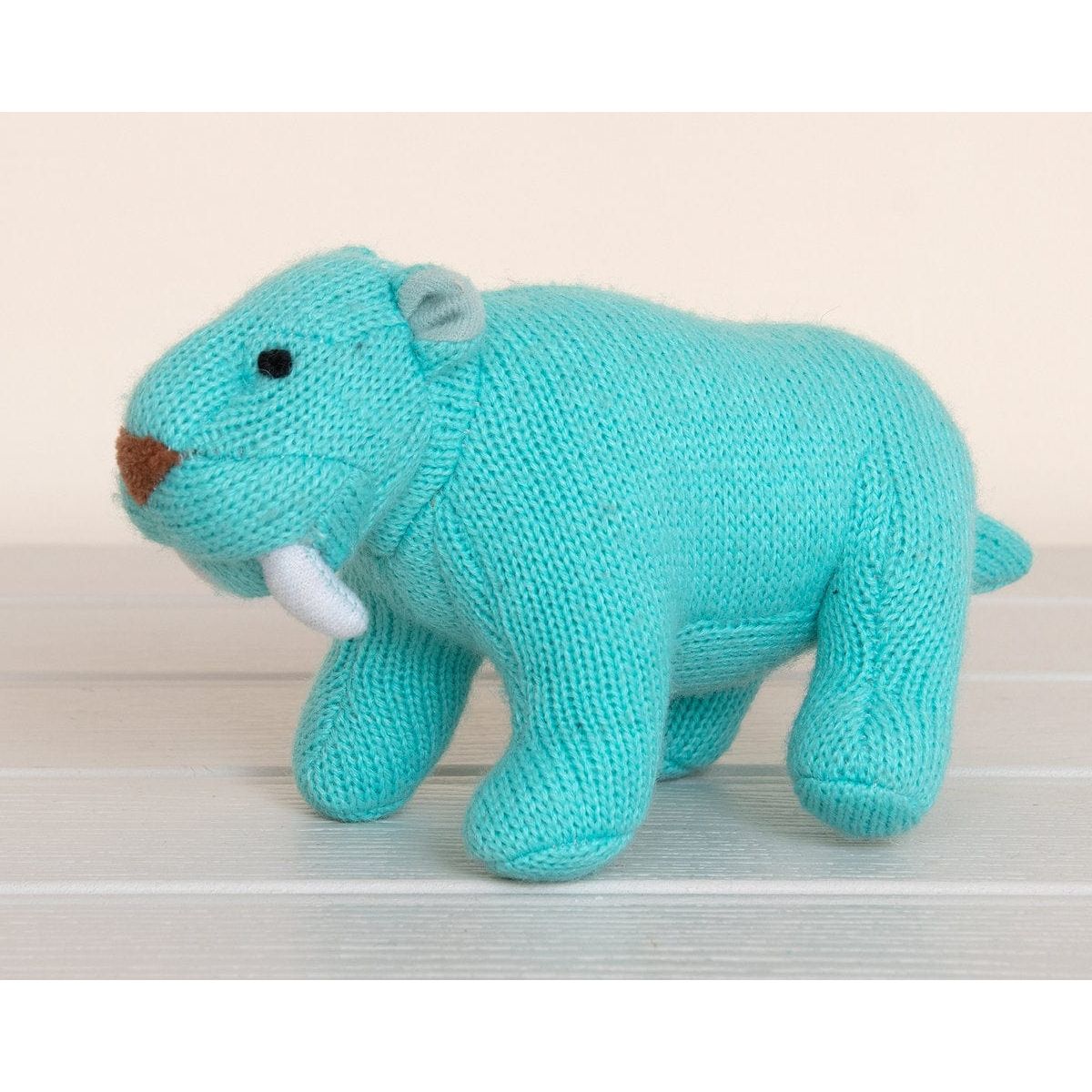 Best Years Ltd Knitted Blue Sabre Tooth Tiger Dinosaur Rattle