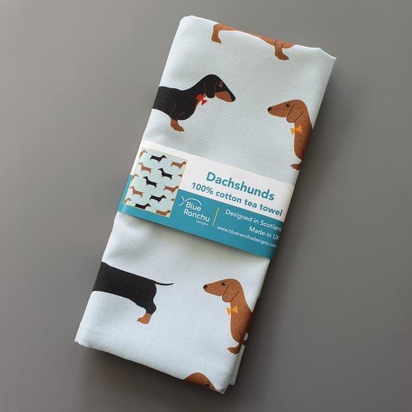 Blue Ranchu Dachshund Tea Towel
