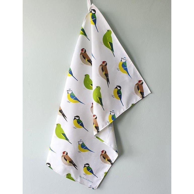 Blue Ranchu Garden Birds Tea Towel