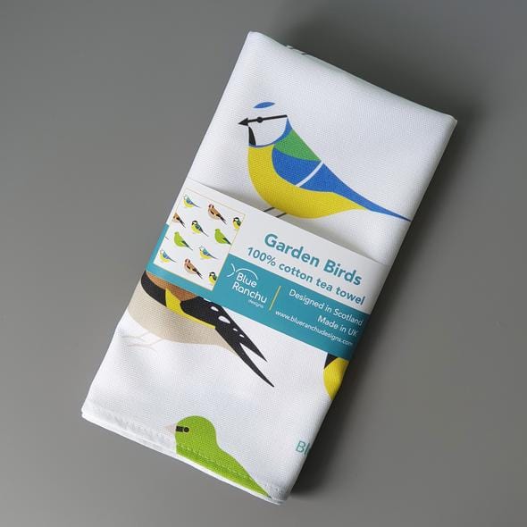 Blue Ranchu Garden Birds Tea Towel