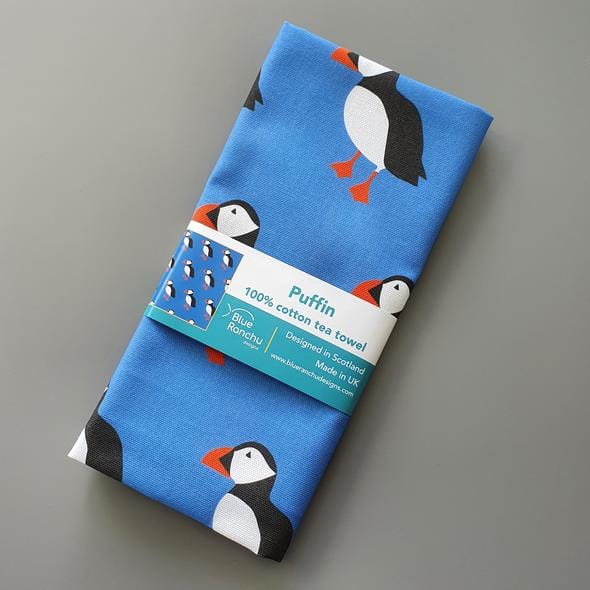 Blue Ranchu Puffin Tea Towel