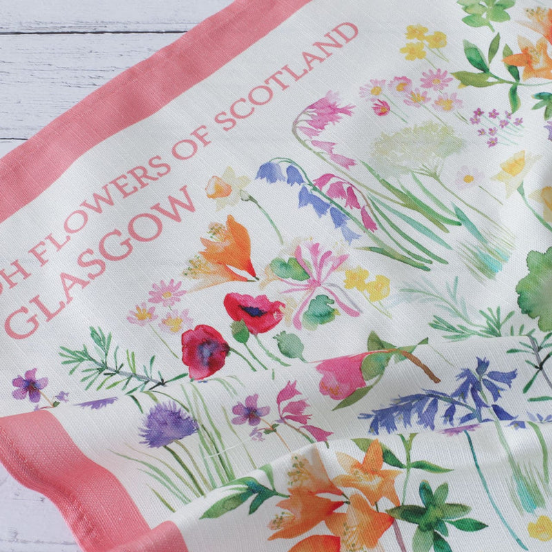 Bluebellgray Oh Flowers of Scotland Glasgow Tea Towel - Coral