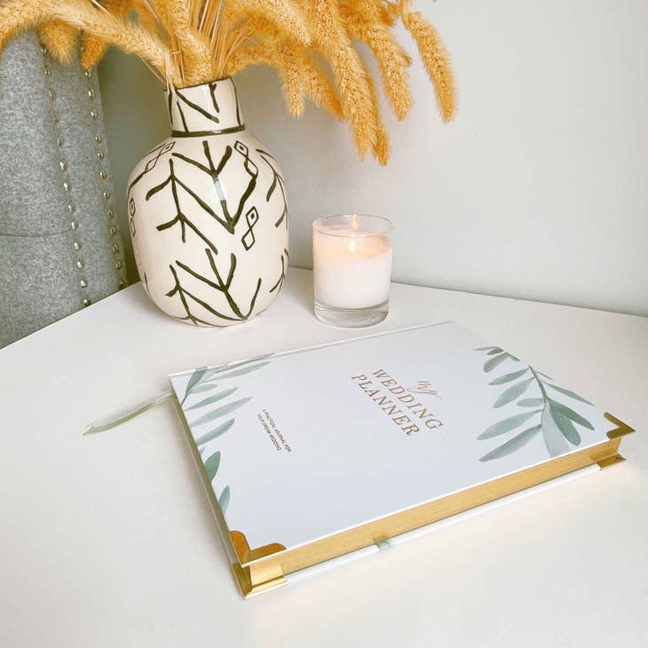 Blush And Gold Luxury Eucalyptus Wedding Planner Book with Gilded Edges