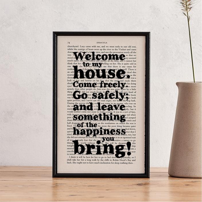 Bookishly Dracula 'Welcome' Framed Book Page Print