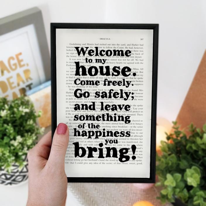 Bookishly Dracula 'Welcome' Framed Book Page Print