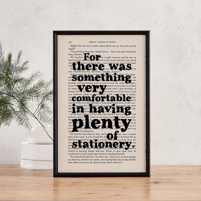 Bookishly Great Expectations 'Plenty of Stationery' Framed Book Page Print