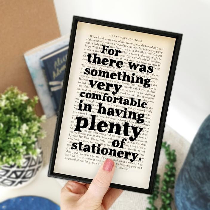 Bookishly Great Expectations 'Plenty of Stationery' Framed Book Page Print