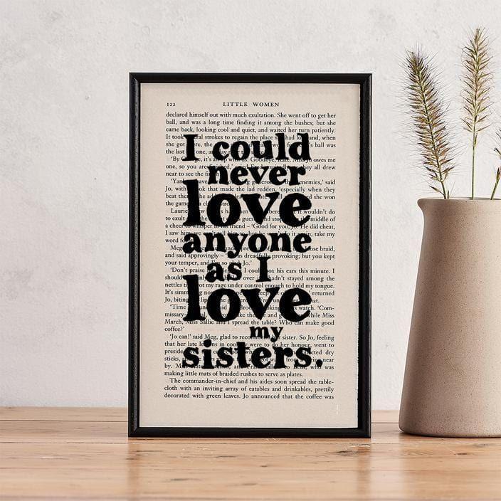 Bookishly 'I love my sisters' Framed Book Page Print