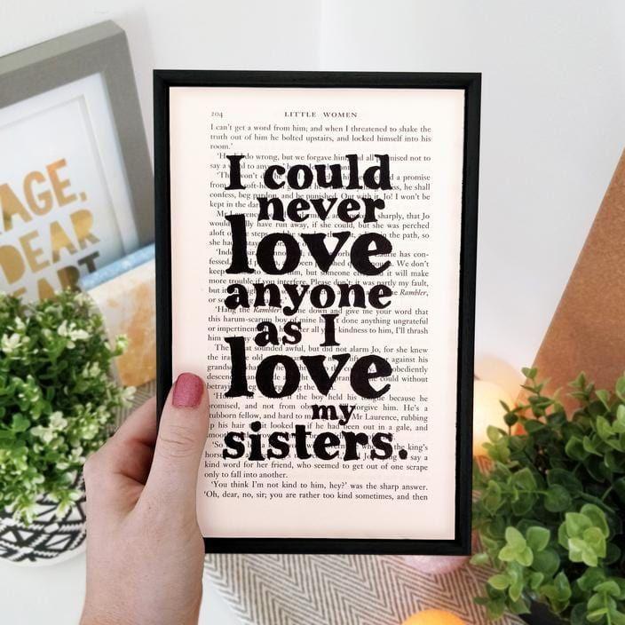 Bookishly 'I love my sisters' Framed Book Page Print