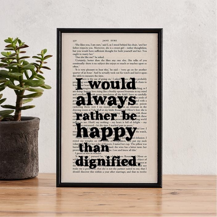 Bookishly Jane Eyre 'Happy Than Dignified' Framed Book Page Print