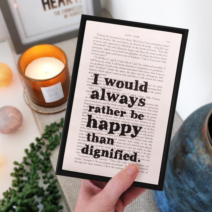 Bookishly Jane Eyre 'Happy Than Dignified' Framed Book Page Print