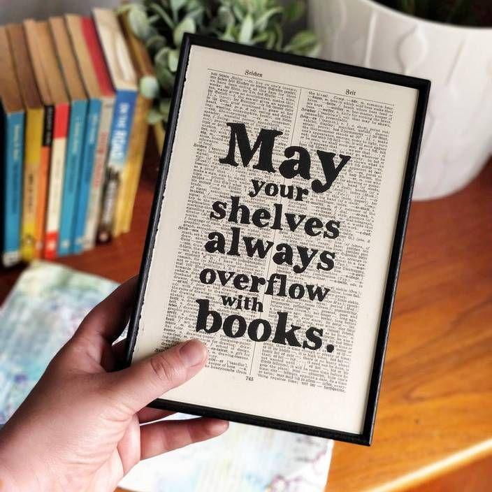 Bookishly 'May your shelves always overflow with books' Framed Book Page Print