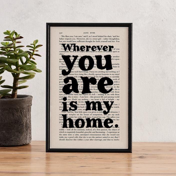 Bookishly 'Wherever you are is my home' Framed Book Page Print