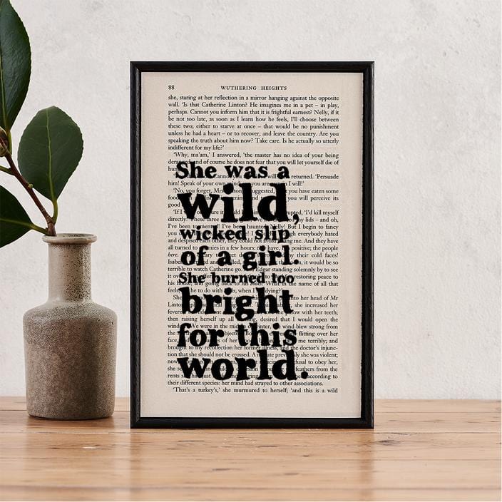 Bookishly Wuthering Heights 'Burned Too Bright' Framed Book Page Print