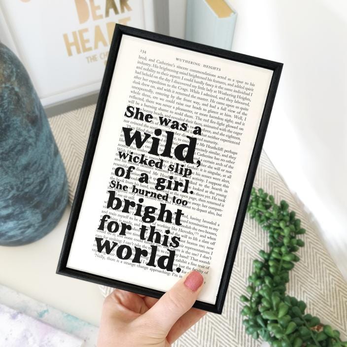 Bookishly Wuthering Heights 'Burned Too Bright' Framed Book Page Print