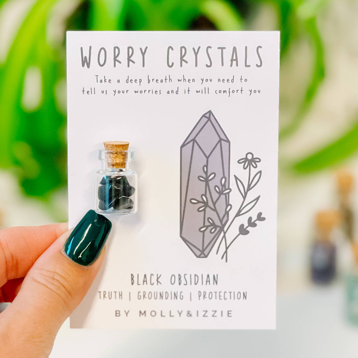 by Molly&Izzie Black Obsidian Worry Crystals on Card