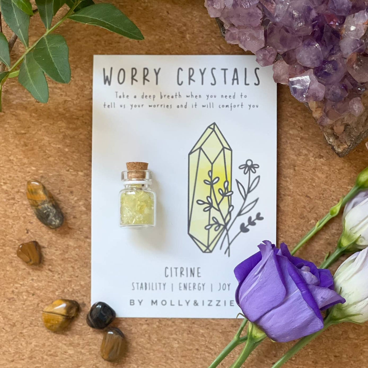 by Molly&Izzie Citrine Worry Crystal on Card